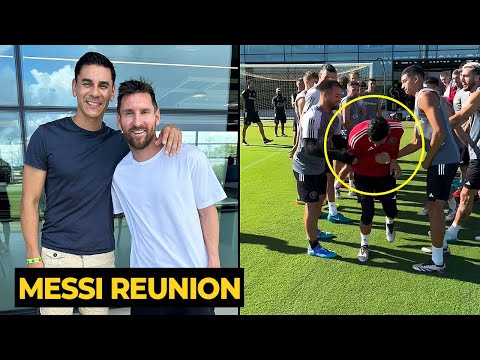 Messi welcoming Inter Miami new signing Oscar Ustari during training today ahead Philadelphia
