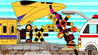 なおるふみきり Various Railroad Crossing and train.　railway level crossover. 踏切　踏み切り　電車　でんしゃ　ふみきり　アニメ　列車