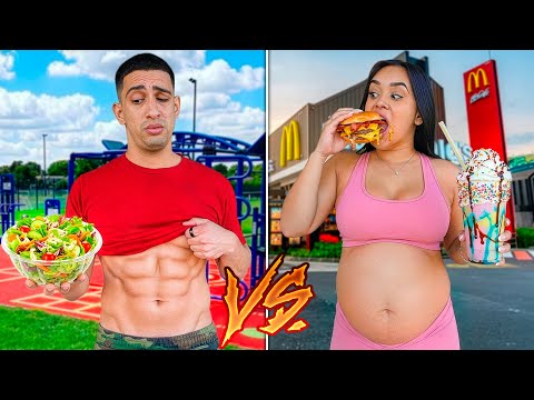 Eating the HEALTHIEST & UNHEALTHIEST Fast Food for 24 Hours!