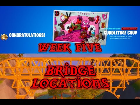 Fortnite Deadpool week5 embrace the rainbow by visiting red, yellow, green, blue, and purple bridge