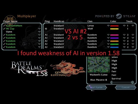 Weakness of AI in 1.58 | VS AI #2 2vs5 ramdom AI | Battle Realms Zen Edition
