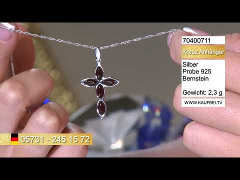 Подвеска в виде креста из серебра 925 пробы с вишнёвым янтарём