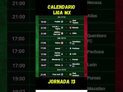Calendario Liga MX - Apertura 2025 - Jornada 13