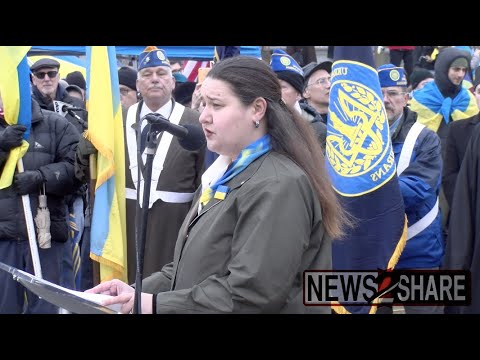 Ukrainian Ambassador to US Oksana Markarova speaks in front of Lincoln Memorial