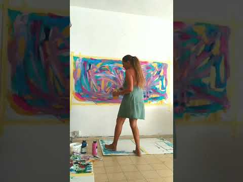 Extra large unstretched canvas, abstract painting in progress, intuitive Art