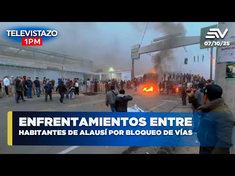 Enfrentamientos entre habitantes de Alausí por bloqueo de vías | Televistazo 1PM #ENVIVO🔴