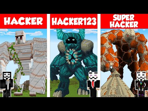 Minecraft HACKER vs HACKER vs HACKER: GOLEM HOUSE BUILD CHALLENGE in Minecraft / Animation
