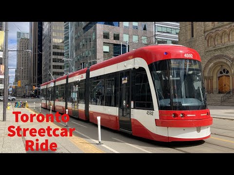 Toronto TTC Streetcar 504B King Streetcar Ride From Distillery Loop to University Avenue 04/10/2022