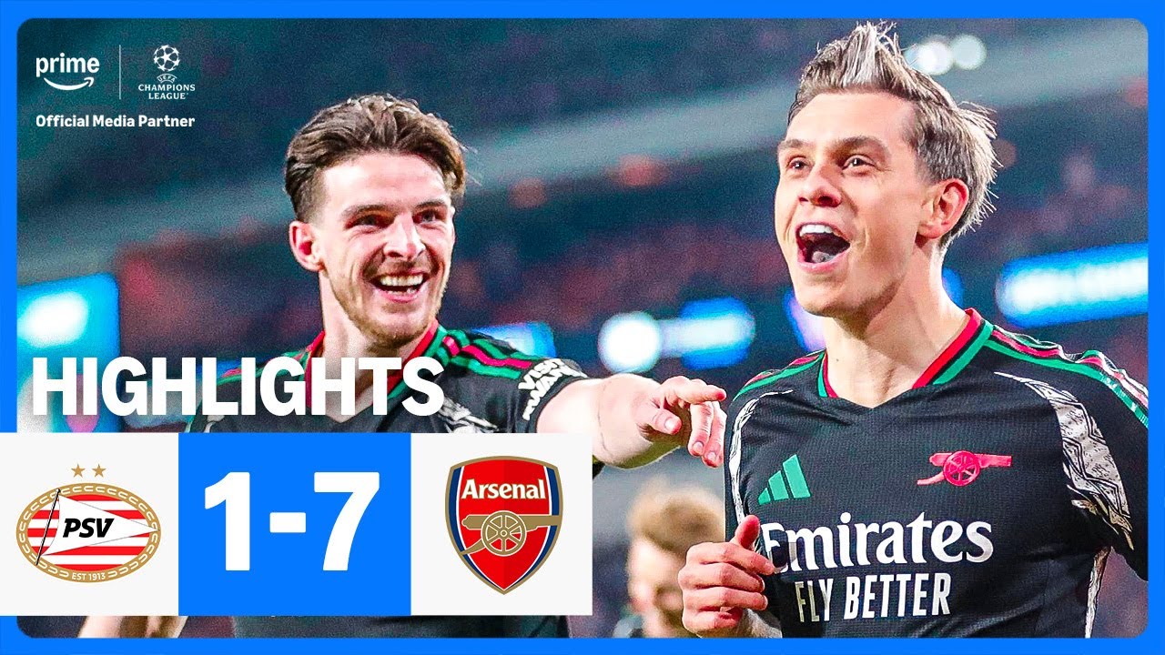 Arsenal score SEVEN in Round of 16 first-leg 🔥 PSV v Arsenal UEFA Champions League Highlights
