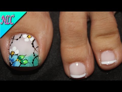 DISEÑO DE UÑAS PARA PIES FLORES Y FRANCÉS DIFUMINADO PRINCIPIANTES – FLOWERS FRENCH NAIL ART – NLC
