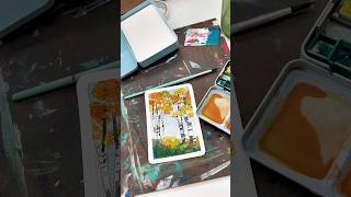Easy fall watercolor landscape