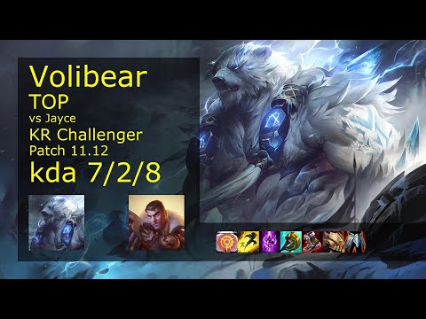 Volibear Top vs Jayce - KR Challenger 7/2/8 Patch 11.12 Gameplay // [롤] 볼리베어 vs 제이스 탑