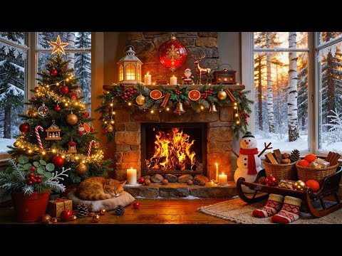 Peaceful Morning Christmas Fireplace 4K 🌅 Relaxing Winter Ambience for Calm and Comfor