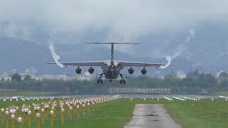 *VORTEX* Astra Airlines Bae 146-300 overhead landing at Graz Airport | SX-DIZ