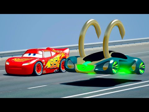 Loki Car Marvel Mercedes Biome vs Lightning McQueen - Mega Drag Race 20 KM