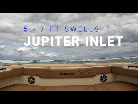 5 - 7 Foot Jupiter Inlet swells - Watch as The Bluecat 30' Eats Up These Rough Conditions!!