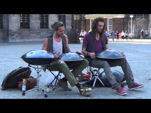 Amsterdam Street Music on Dam Square (Hang Drum Duo)