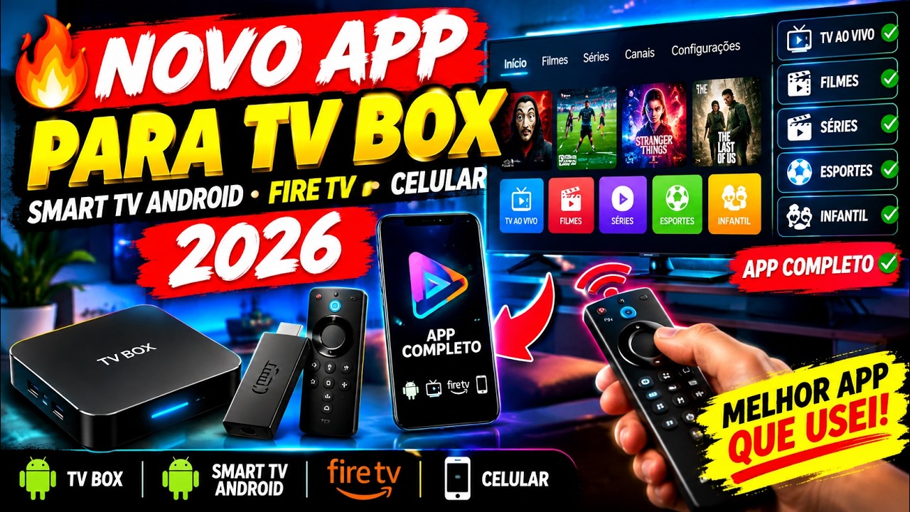 🔥 NOVO APP para TV BOX, SMART TV ANDROID, FIRE TV E CELULAR 2026! (APP completo) MELHOR APP QUE USEI