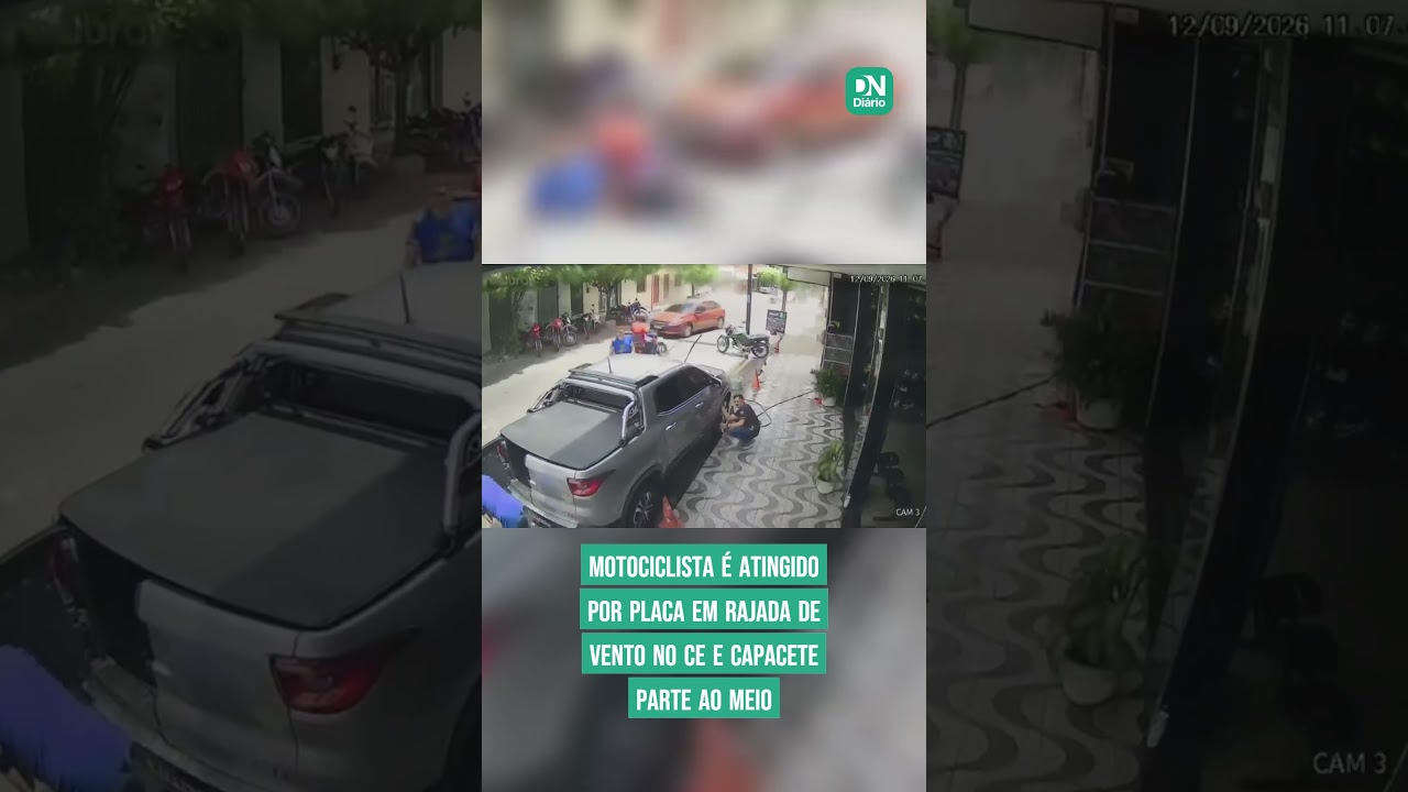 Imagem da notícia Motociclista é atingido por placa durante rajada de vento no CE e capacete parte ao meio; veja vídeo