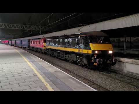 4S49 Daventry IRFT Grangemouth TDG EWS - DB90's 90029 & 90035 - held at P7 Stafford - clip three