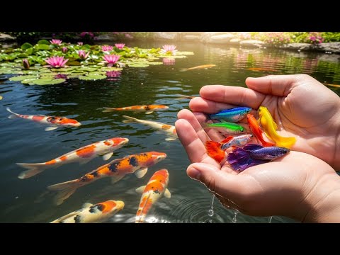 Catching Beautiful Aquarium Fish in a Backyard Pond | Guppies, Carp & More 🐟