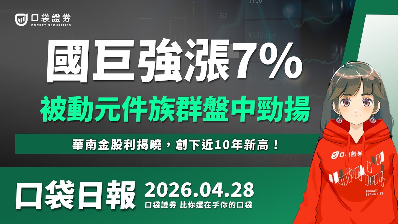 【口袋日報】國巨強漲7%,被動元件族群強勢!華南金股利揭曉,創下近10年新高!2026.04.28
