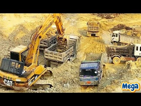 Cat 320B & Cat 385C Excavators Loading Overburden On 4 Axle Trucks - Sotiriadis/Labrianidis 4K Video