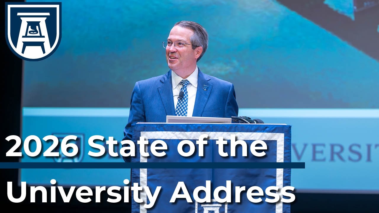 Presidential Seal over a titlecard for the State of the University