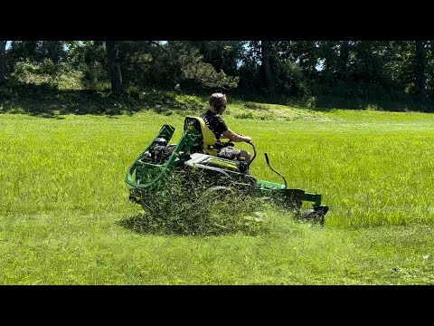 John Deere Z970R with Tweels and ZGLIDE Suspension Mowing Tall Grass [4k] #56