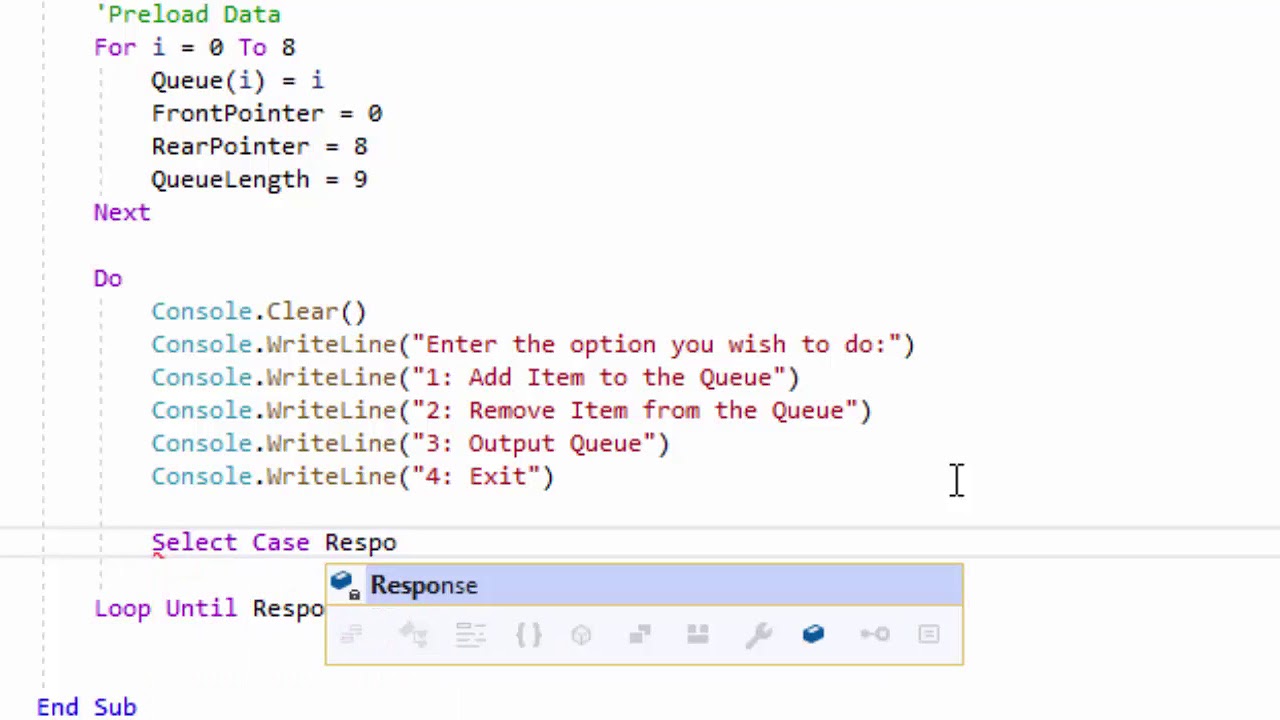 Computer Science 9618: 19.1 Programming a Queue VB.NET