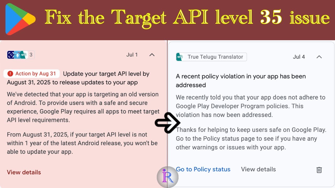 ⚠️ [Action required] Your apps are affected by Google Play's target API level requirements ⚠️
