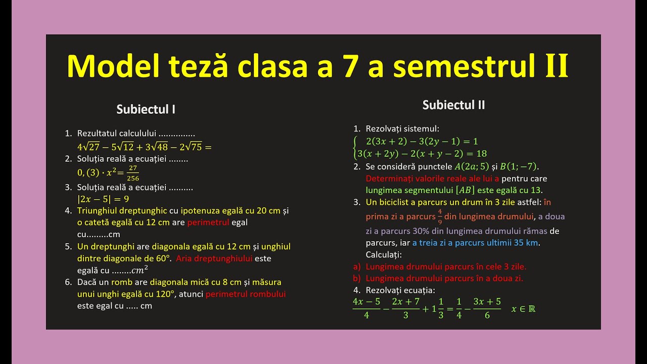 Teza clasa a 7 a sem 2 matematica radicali sisteme ecuatii metoda reducerii(Invata Matematica Usor)