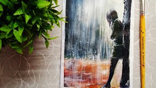 acrylic painting for beginners | a sad girl in rain drawing tutorial