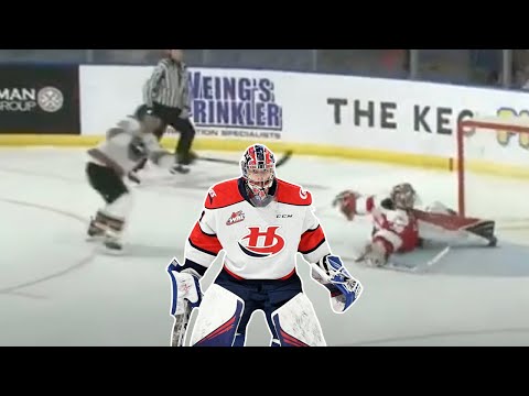 Insane behind the back glove save during shootout by Bryan Thomson (Lethbridge Hurricanes, WHL)