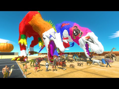 Escape Race🔥Harley Quinn T-rex And Joker Spino🦖Dinosaurs & ALL Units-Animal Revolt Battle Simulator