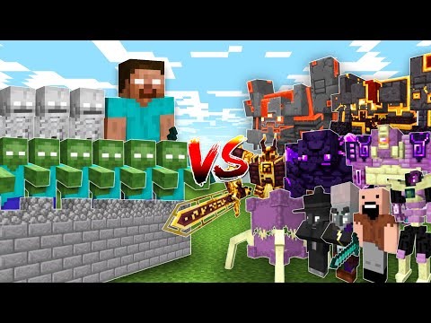 HEROBRINE CASTLE vs OP MODDED BOSSES - Minecraft Mob Battle