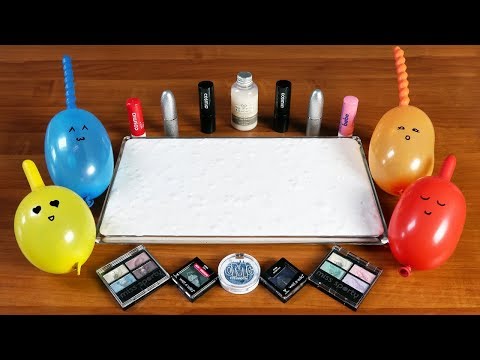 MIXING MAKEUP INTO FLUFFY SLIME ! Recycling Makeup in Slime ! Relaxing Slime with Funny Balloons Video