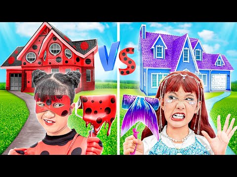 One Colored House Challenge! Ladybug Vs Mermaid - Stories About Baby Doll Family