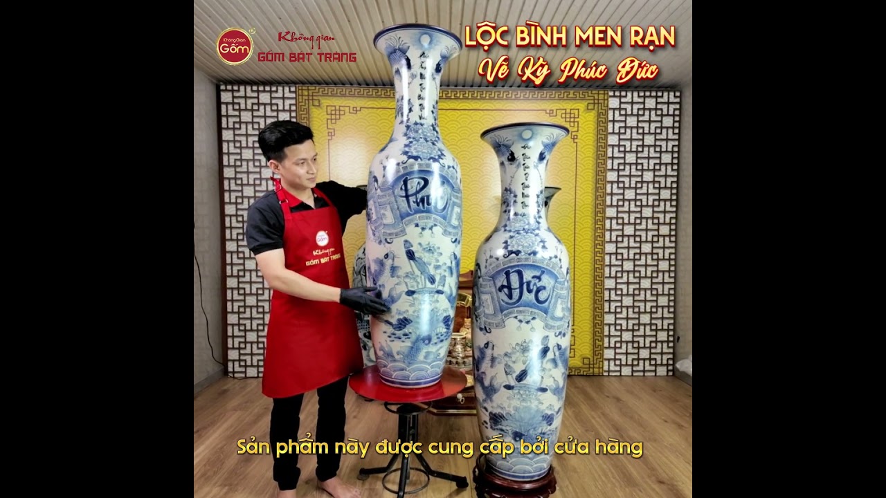 Lộc Bình 1M4 Men Rạn Vẽ Kỹ Phúc Đức