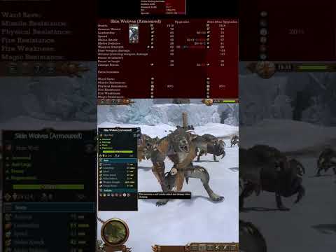 Total War: Warhammer 3 Norsca Armored Skin Wolves before/after research/XP/redline skills