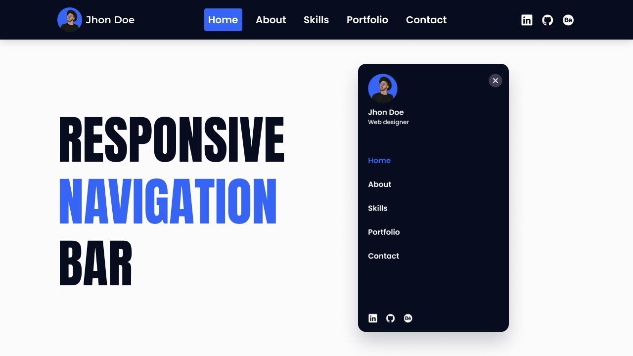 Responsive NAVIGATION MENU BAR Using HTML CSS JAVASCRIPT | Mobile First