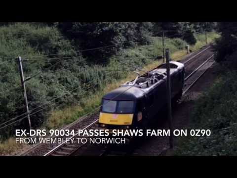Ex-DRS 90034 passes Shaws Farm on 0Z90