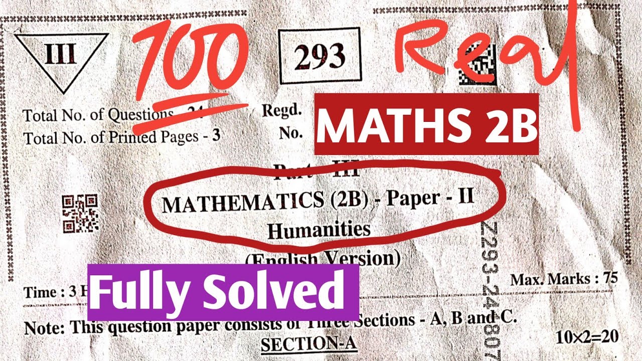 Intermediate Maths Paper 2B fully solved| Real Question Paper with Answers| #maths 