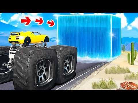 CAN A MONSTER TRUCK DRIVE THROUGH GIANT WATER CUBE IN GTA 5? EXPERIMENT IN GTA 5!
