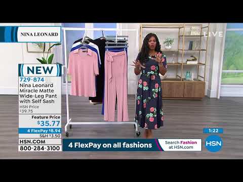 Nina Leonard Miracle Matte WideLeg Pant with Self Sash