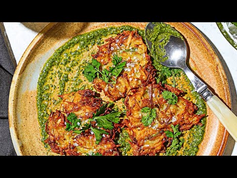 Bobby Flay’s Potato and Leek Pancakes with Roasted Jalapeño Pesto