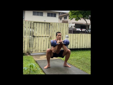 Double 20 kg. Kettlebell Thruster x 10 - age 52, February 3, 2021