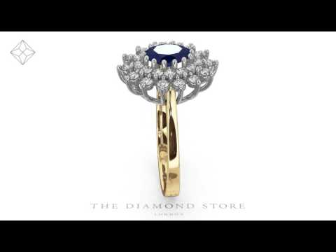 FET36-U - Sapphire 7 x 5mm And Diamond 0.56ct 18K Gold Ring