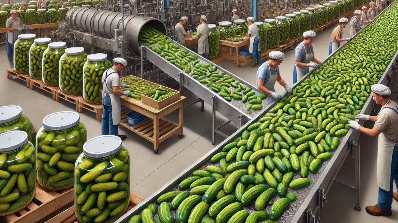 Os Agricultores Colhem Milhões De Toneladas De Pepinos E Os Processam Em Picles