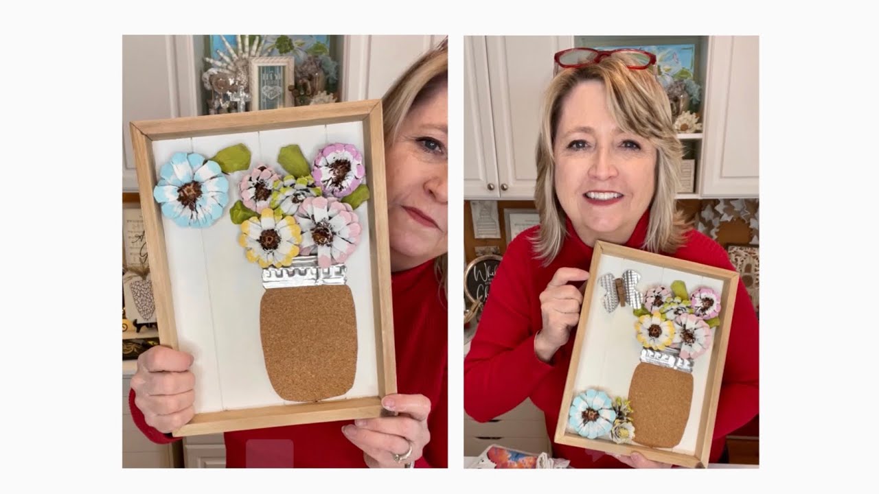 DIY Painted Pine Cone Flowers in a Mason Jar